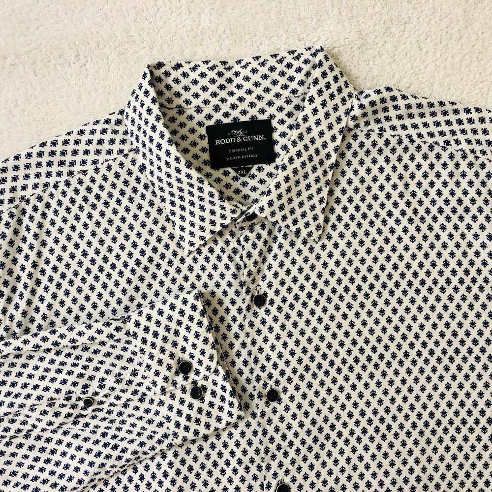 Rodd & Gunn Men's 2XL Geometric Button Front‎ Long Sleeve Shirt Italy Woven